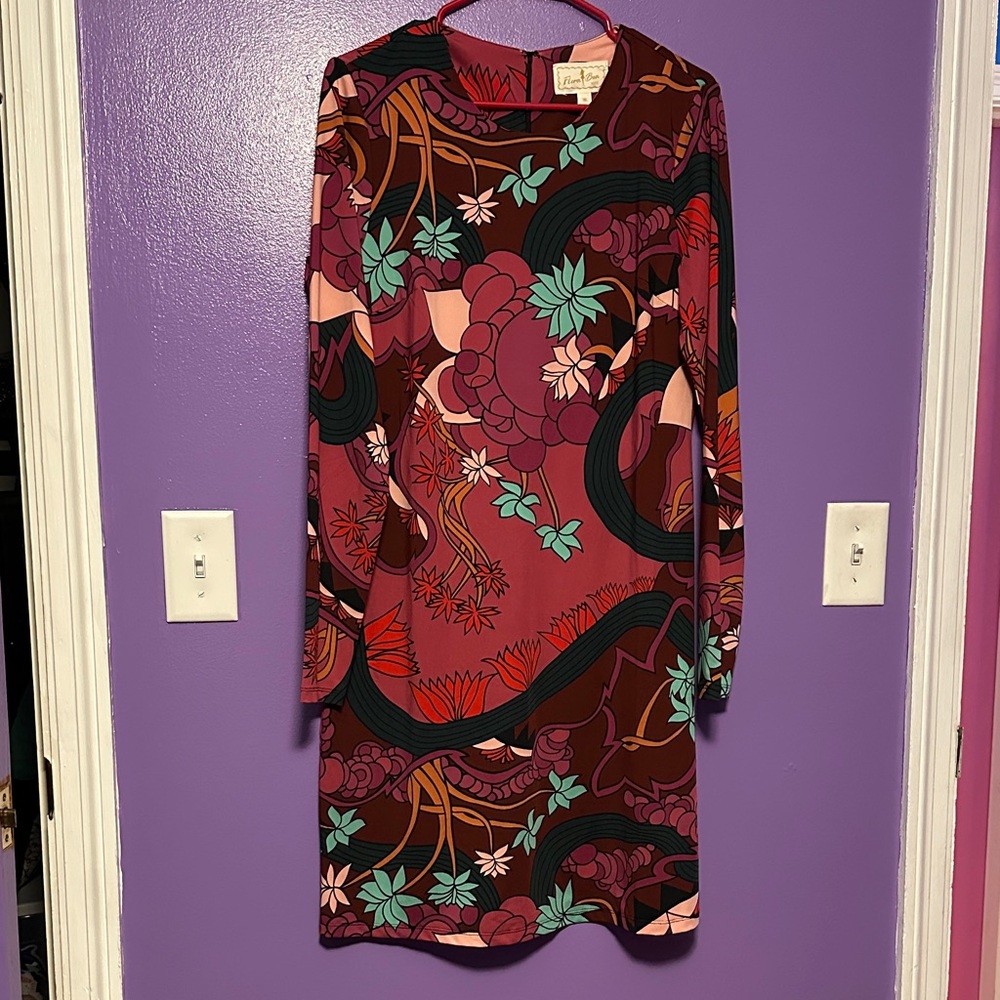 Vintage-Inspired Floral Long Sleeve Dress retro chic